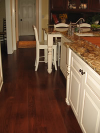 Hardwood flooring installed in kitchen
